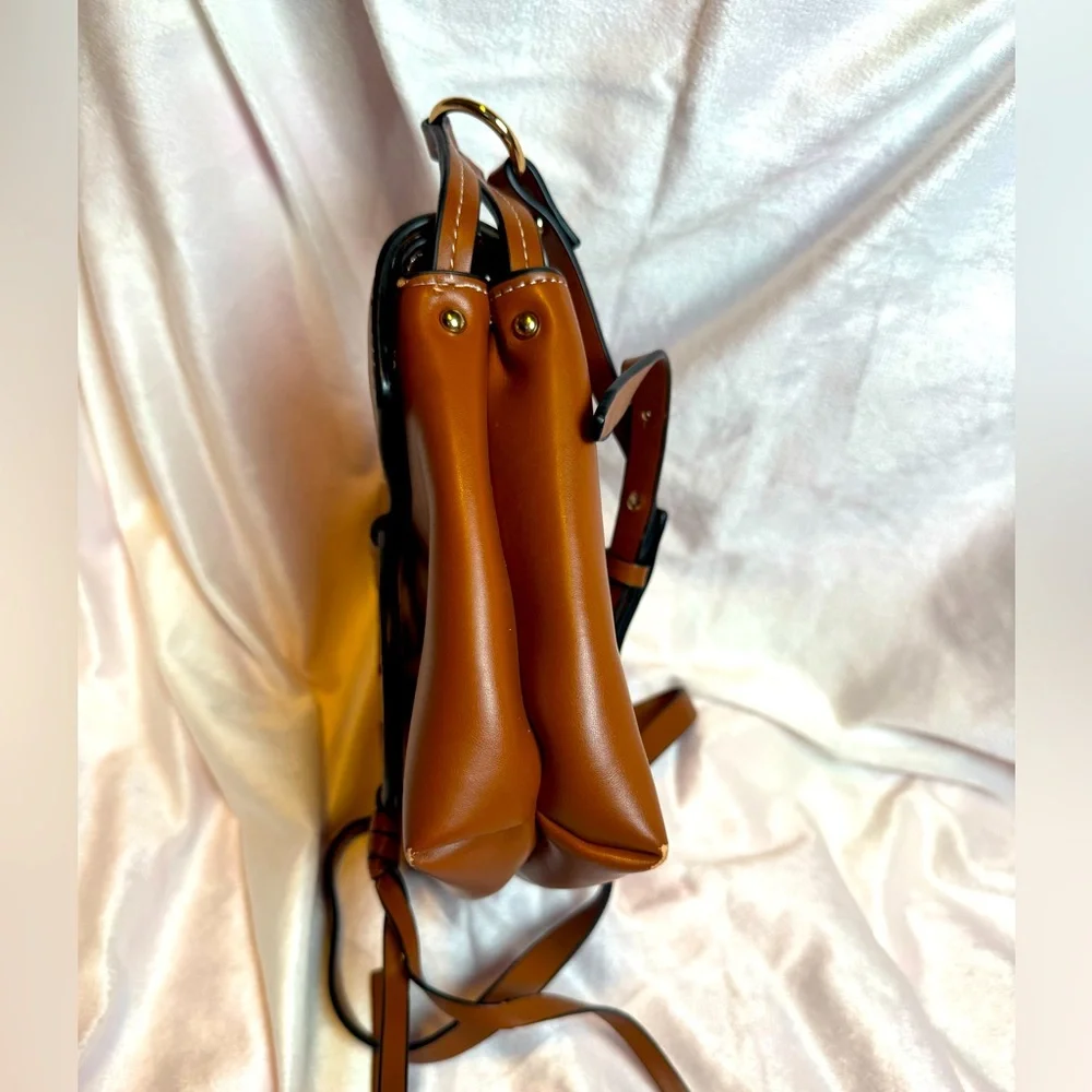 Tory Burch Crossbody Miller Bag Aged Camello Leather Logo Flap Discontinued Rare - Picture 4 of 13